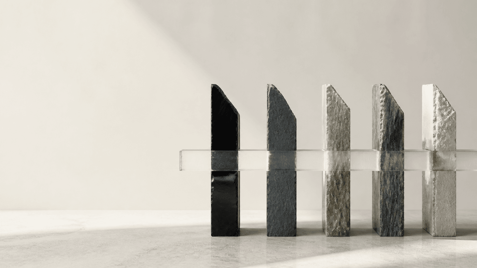 Modular slate and optical glass planes with a visible revision seam