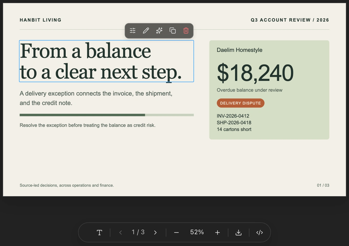 An HTML design on the actual Consilience canvas with element controls
